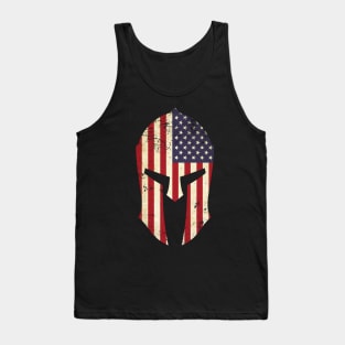 Spartan Helmet American Flag Distressed Warrior Tank Top